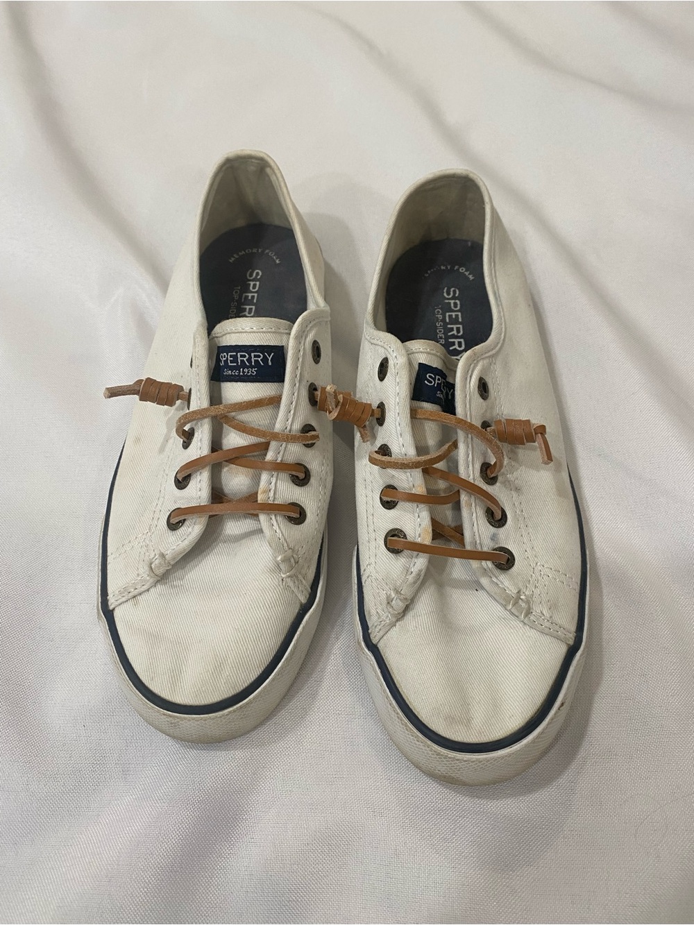 Sperry White Canvas Sneakers with Tan Laces